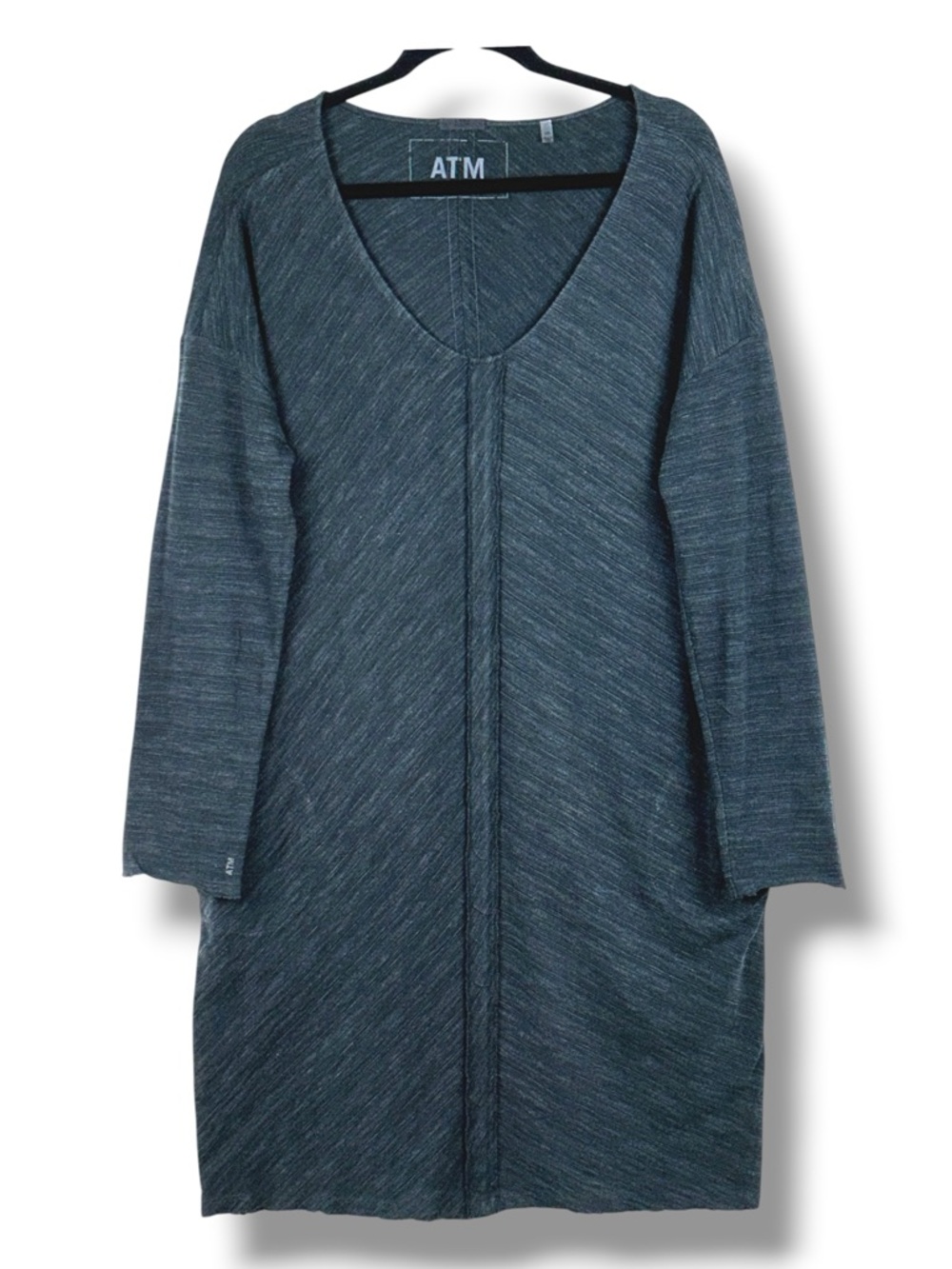 ATM Anthony Thomas Melillo Slub Cotton Asphalt Gray Dress V Neck Raw Edge L